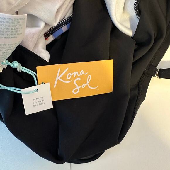 Kona Sol Black Floral Print One Piece Swimsuit Size L Summer Beach Pool NWT - Picture 8 of 9